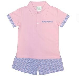 Grace & James George Collared Shirt Short Set Pink Blue Plaid Boy Sz 6 Easter
